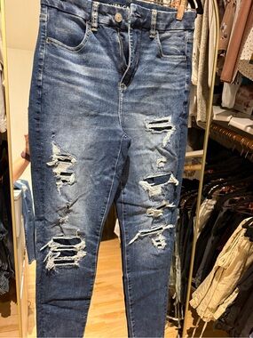 American Eagle Outfitters Distressed Blue High-Rise Skinny Jeans